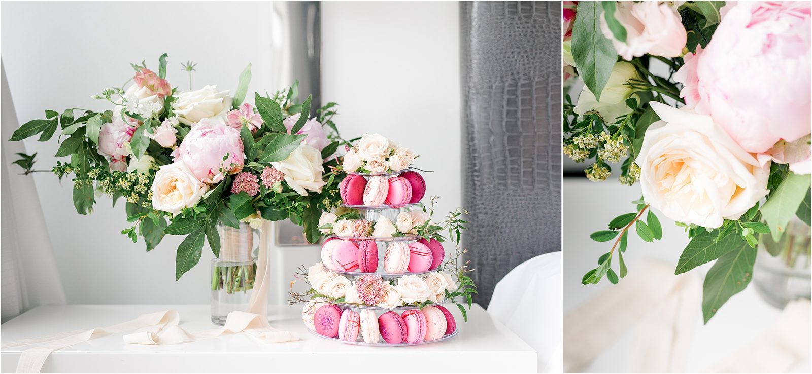 Bridal Bouquet and macarons at W Hotel Wedding By Dallas Wedding Photographer Jillian Hogan 