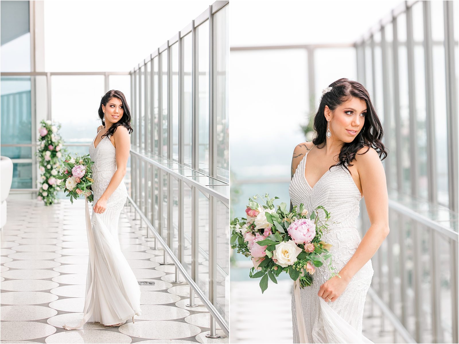 W Hotel Bridal Session with soft spring bouquet by Wedding Stone Events and Photography by Jillian Hogan Photography 