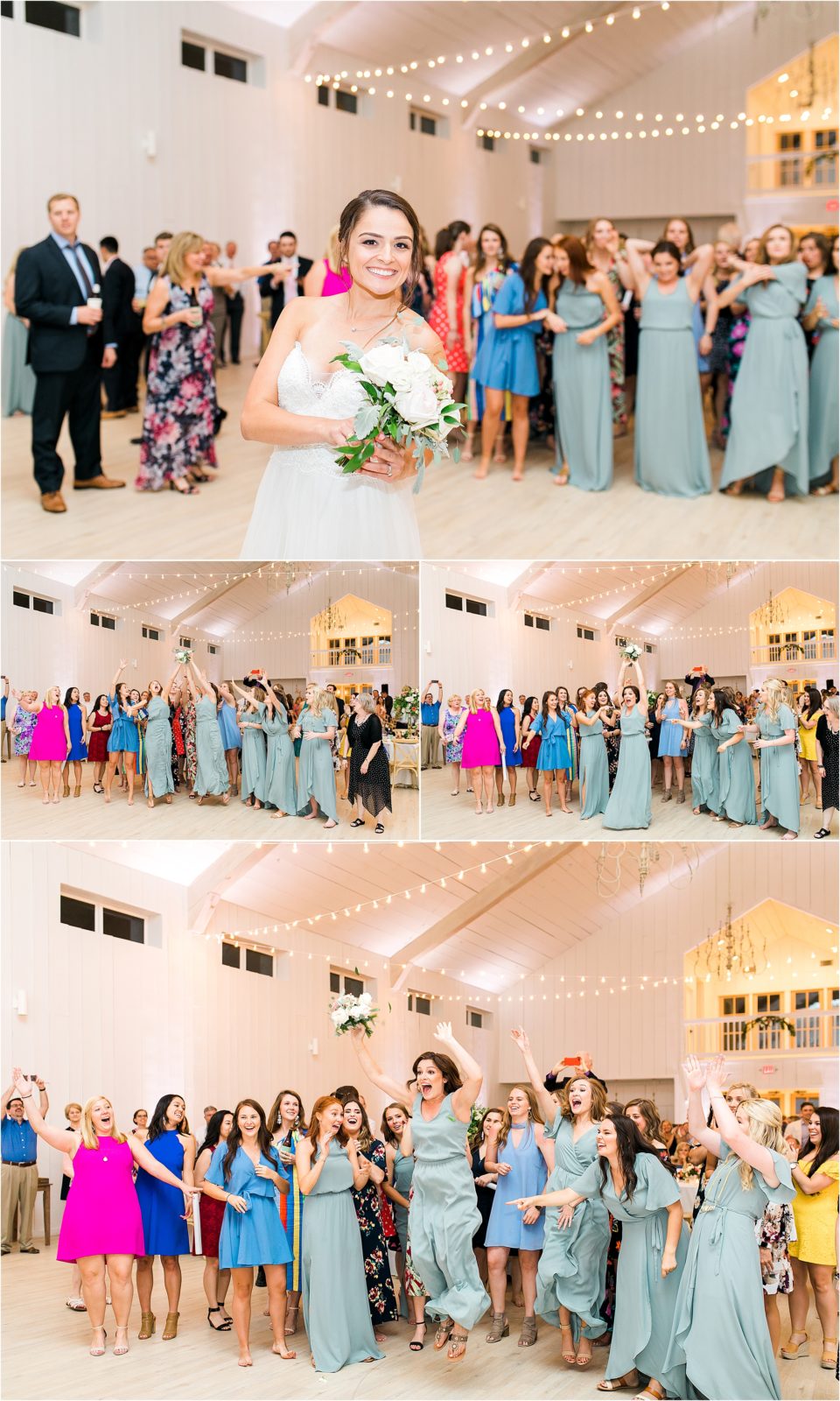 Bouquet toss during a Wedding Reception at The Grand Ivory in Leonard, Texas By Dallas Wedding Photographer www.jillianhogan.com