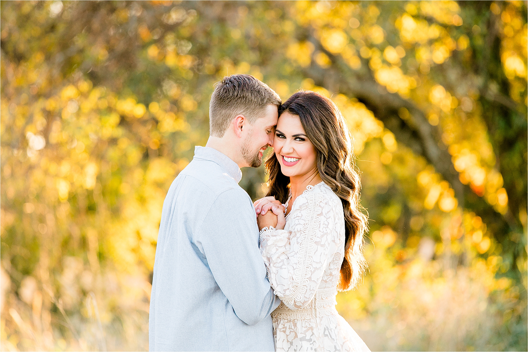 Miss Texas 2018 smiles while embracing her fiance during their golden hour engagement session by Dallas Engagement Photographer Jillian Hogan 