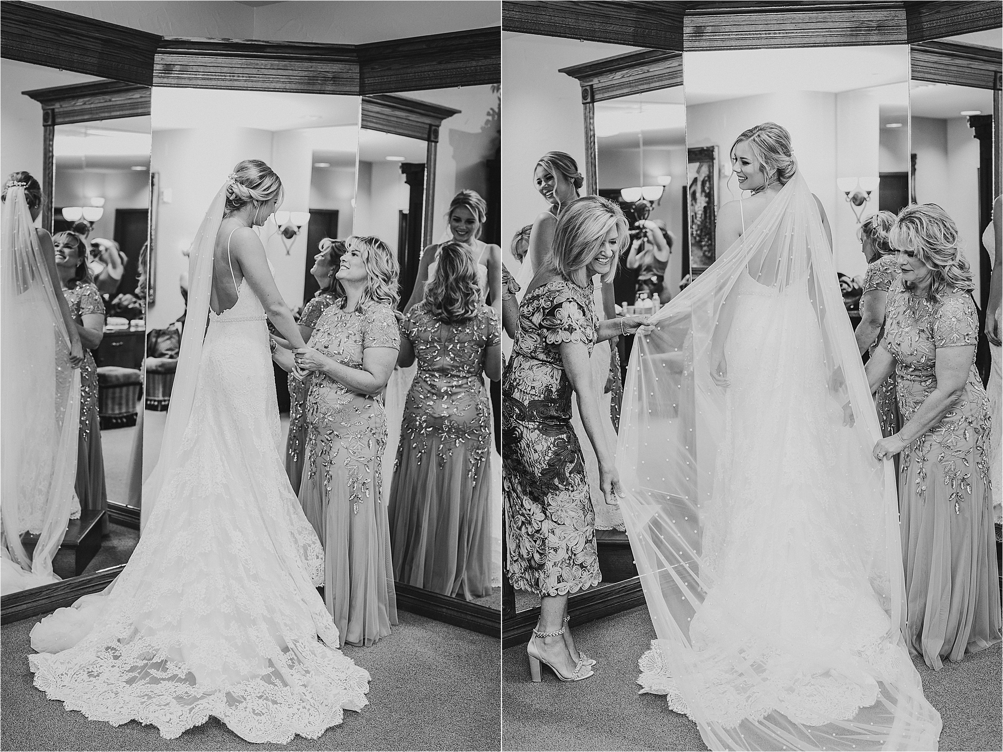 Last minute veil adjustments by both moms before the bride walks down the aisle for her Dallas Wedding Ceremony 