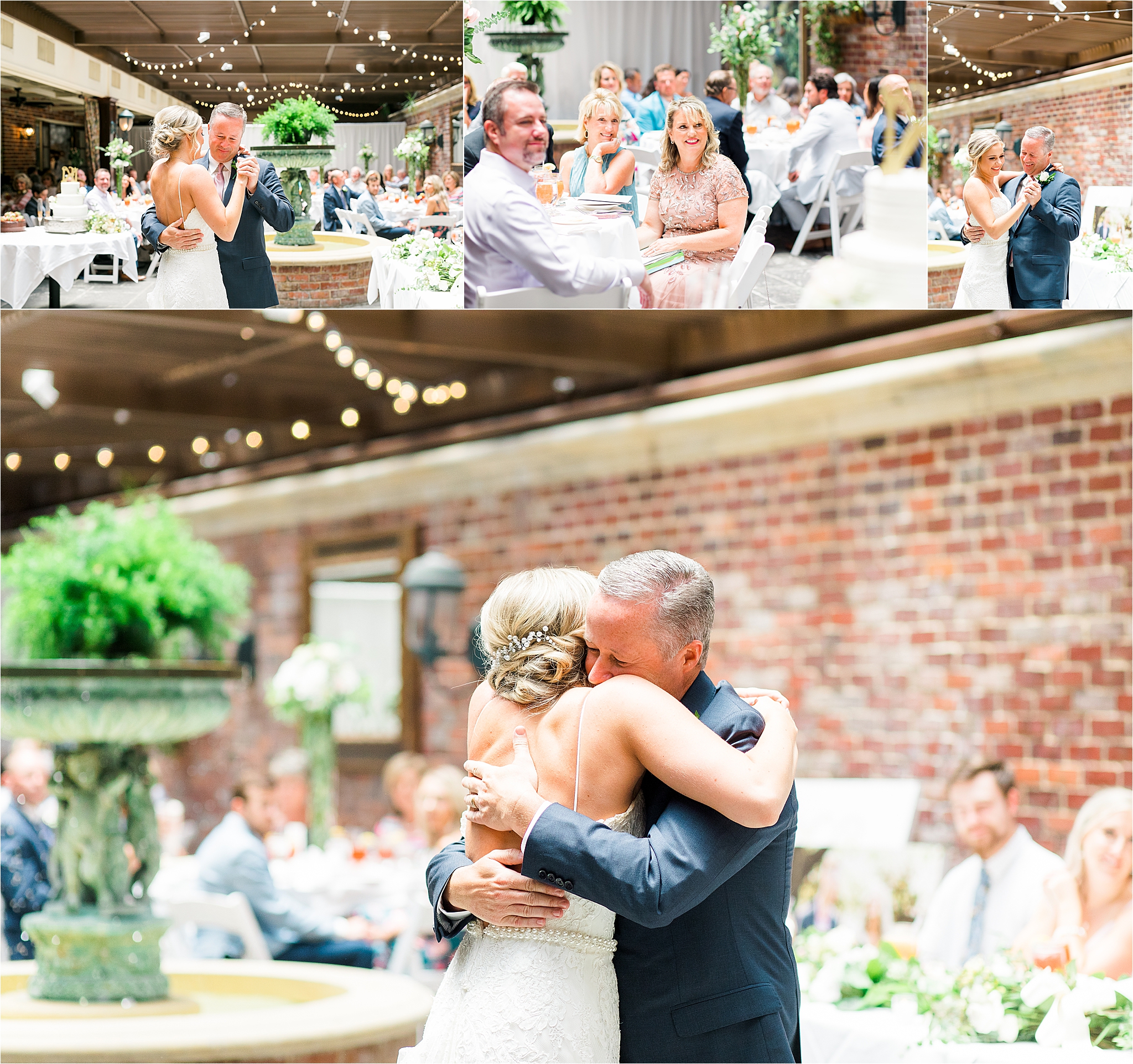 A bride and her father share a dance at a III Forks Garden Reception in Dallas, Texas 