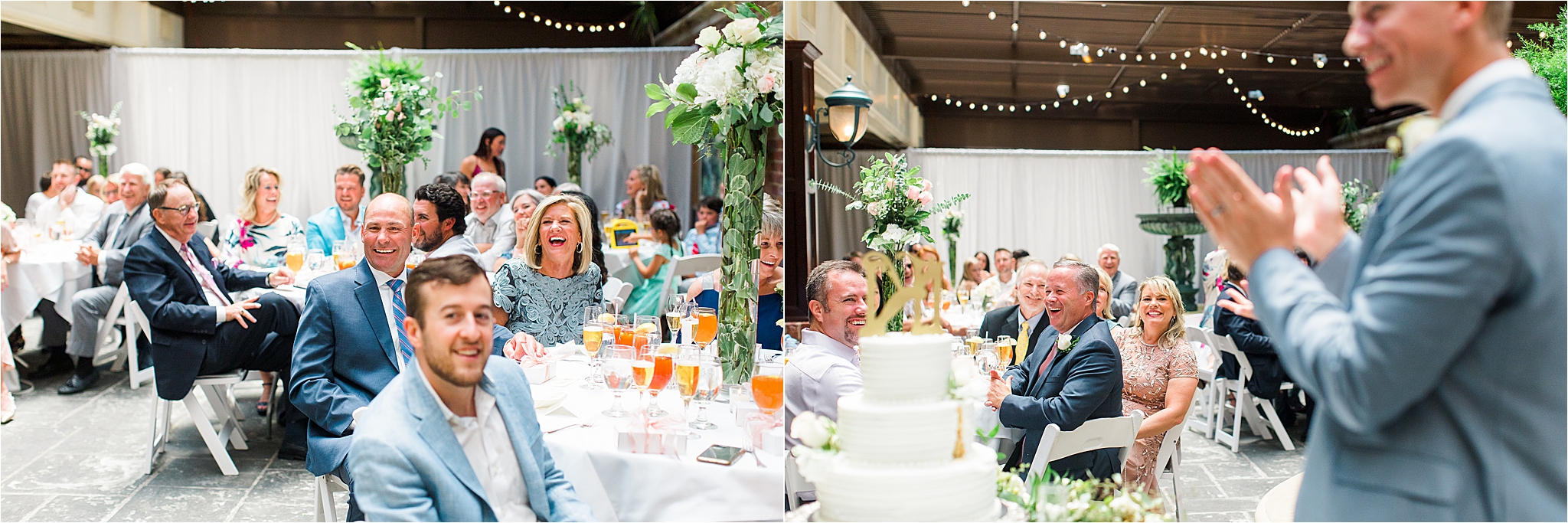 Guests share laughs at a classic, garden Dallas reception at III Forks. 
