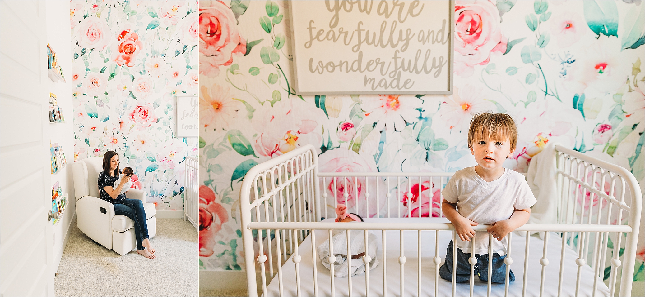 Little brother taking over the crib during an in home newborn session in Dallas Ft. Worth Metroplex