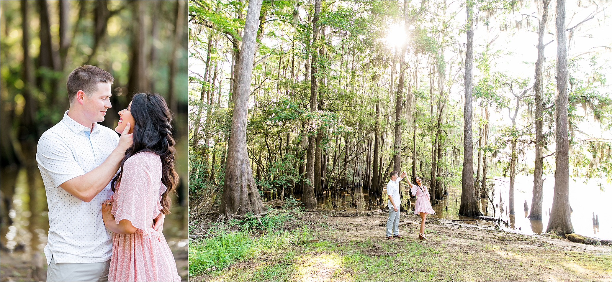 A couple dancing under the trees at Caddo Lake State Park by DFW Wedding Photographer Jillian Hogan 