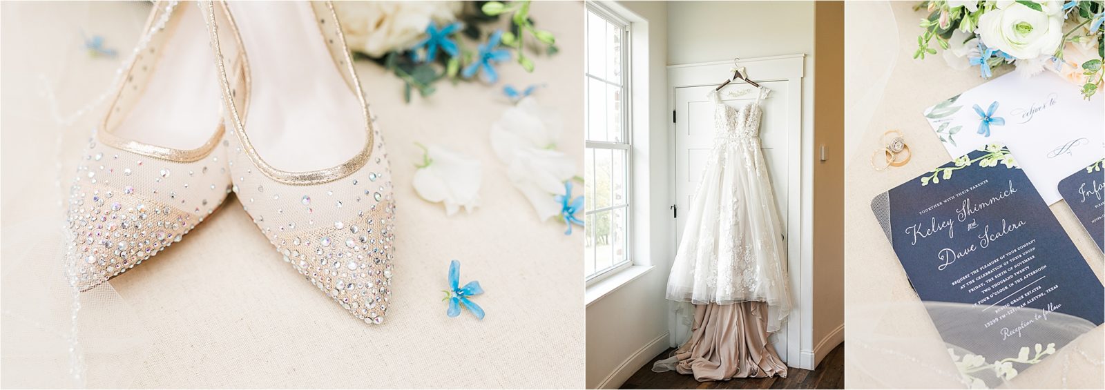 Bridal Details including the wedding dress, shoes and invitation suite by McKinney Wedding Photographer Jillian Hogan 