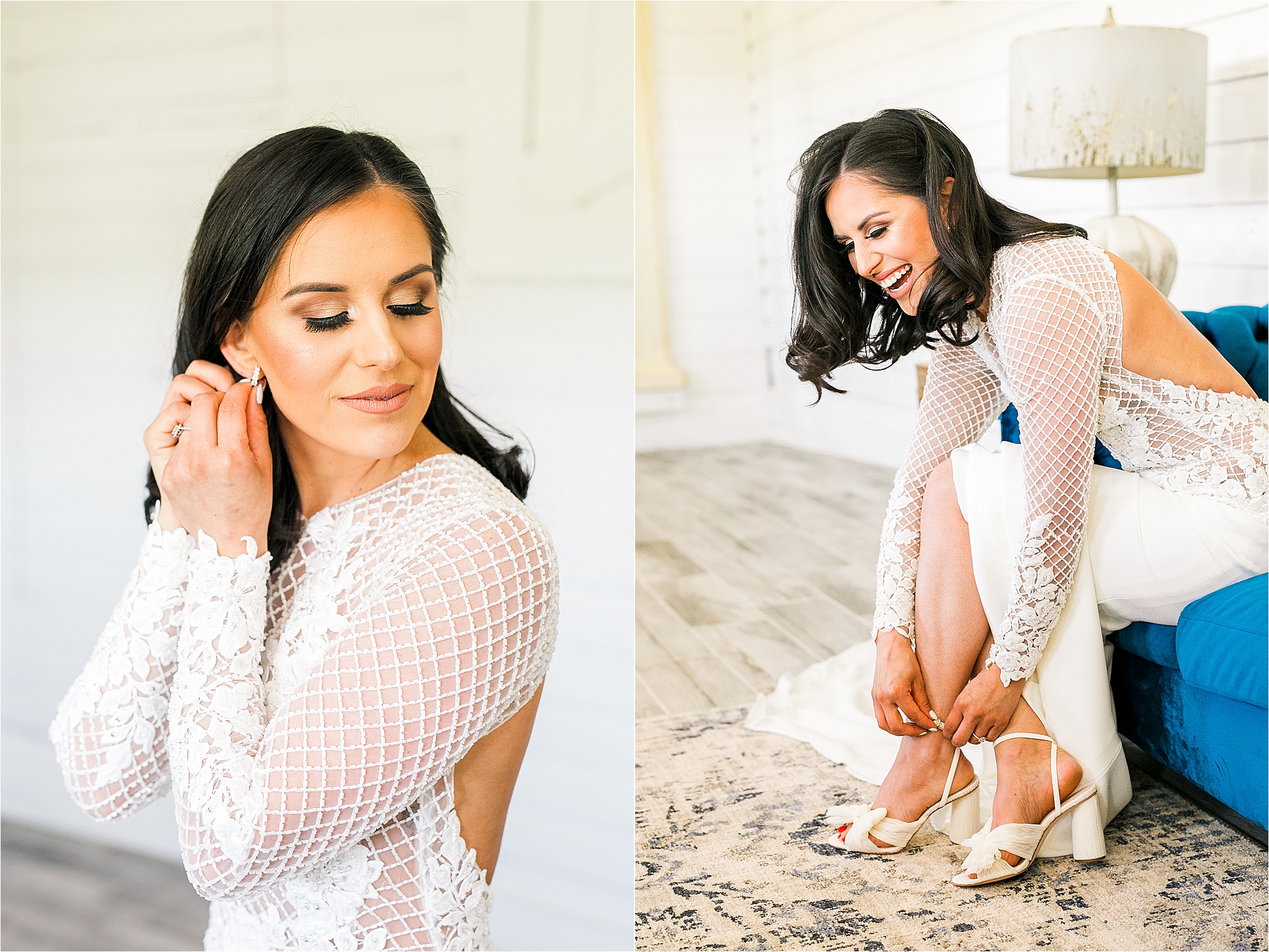 A bride puts on her earrings and her shoes on her wedding day with San Antonio Wedding Photographer Jillian Hogan Photography 