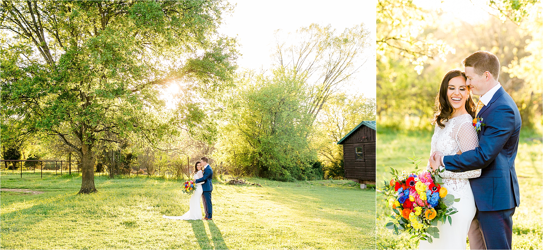 A groom nuzzles his wife's temple during their sunset wedding day portraits at Pineway Farms 