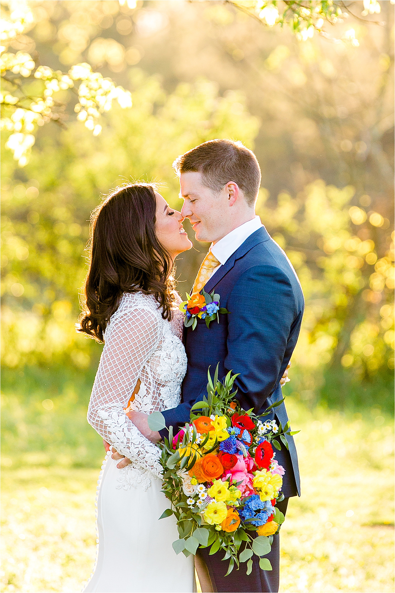 A newly married couple nuzzles their noses together during their wedding day portraits with San Antonio Wedding Photographer, Jillian Hogan Photography 
