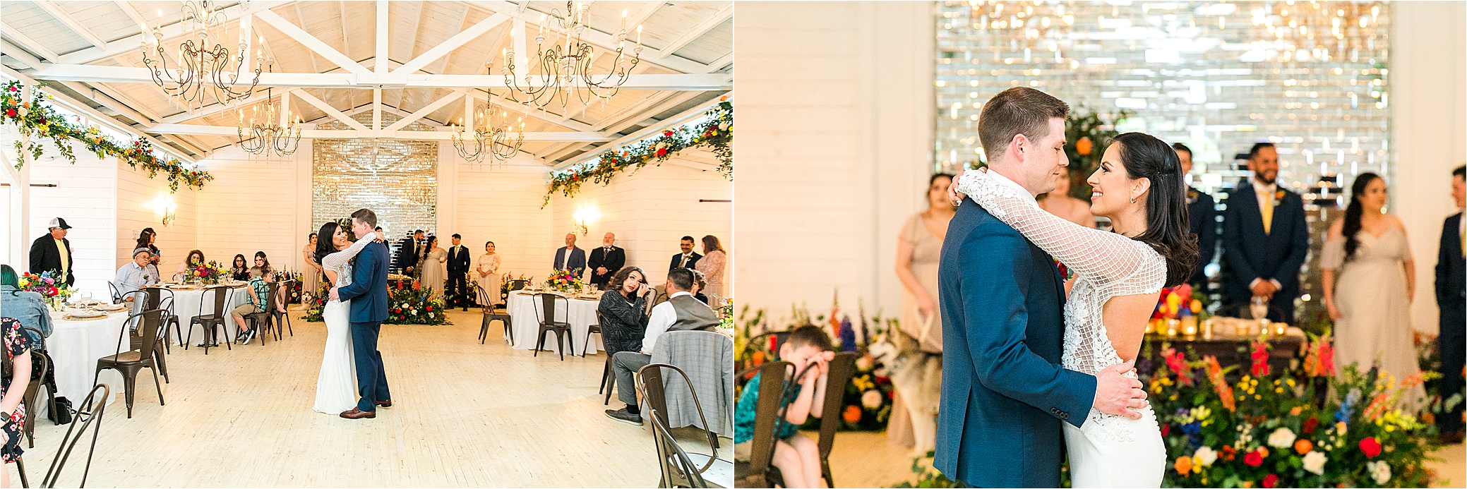 A couple shares their first dance surrounded by family and friends at their Pineway Farms Wedding 