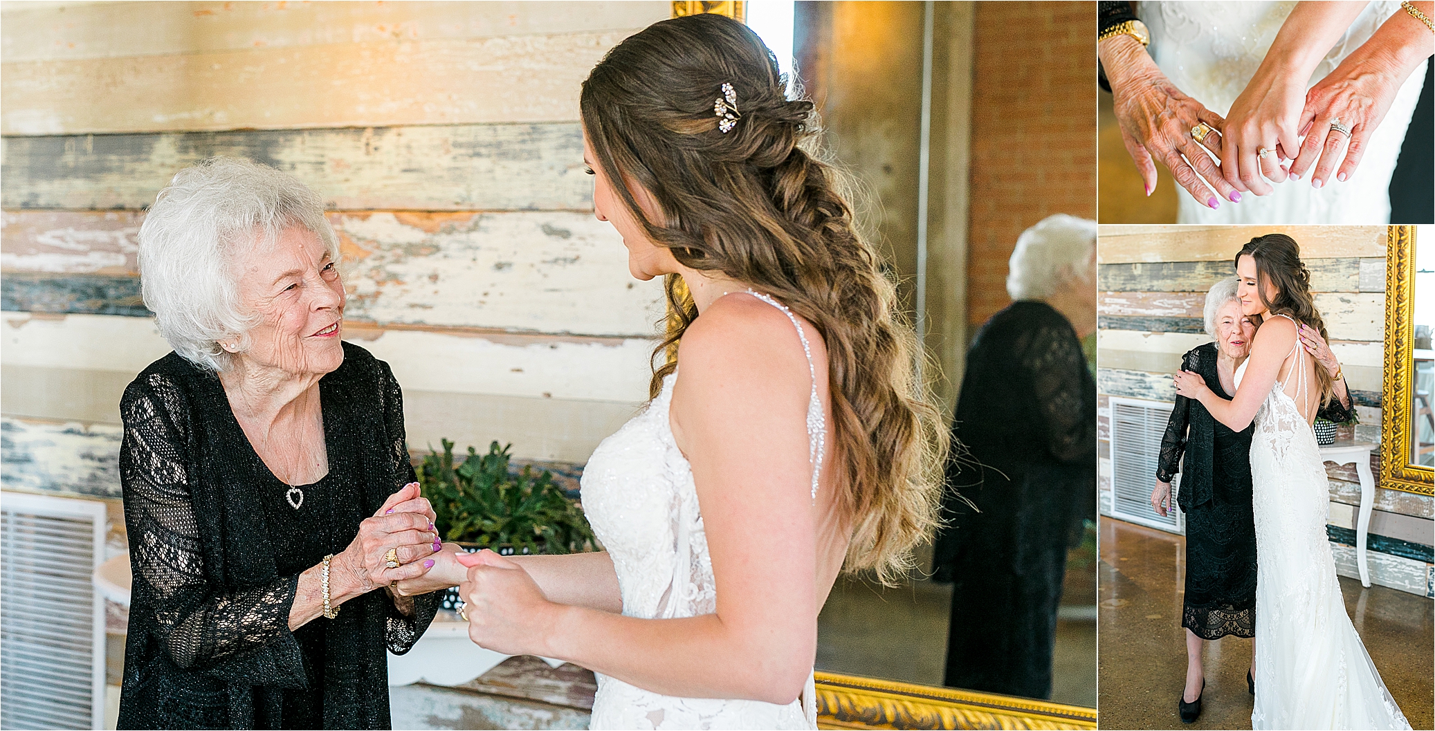 A bride and her grandmother share an intimate moment before she walks down the aisle at Hickory Street Annex in Dallas, TX 