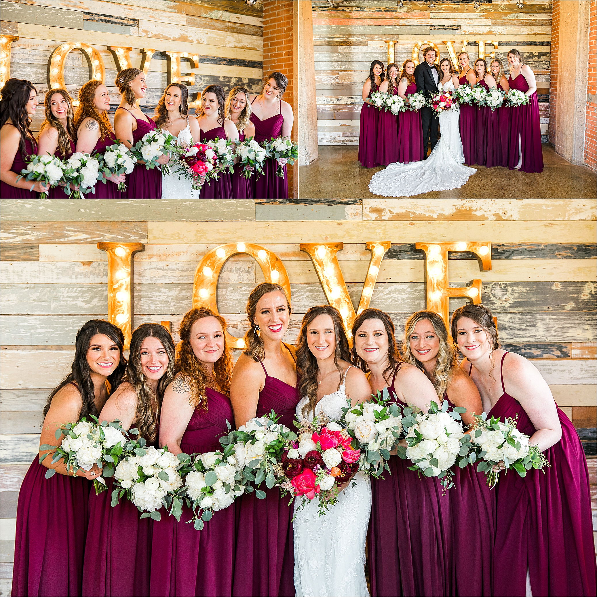 A bridal party poses for wedding day photos in the bridal suite of Hickory Street Annex in Dallas, Texas with Wedding Photographer Jillian Hogan 