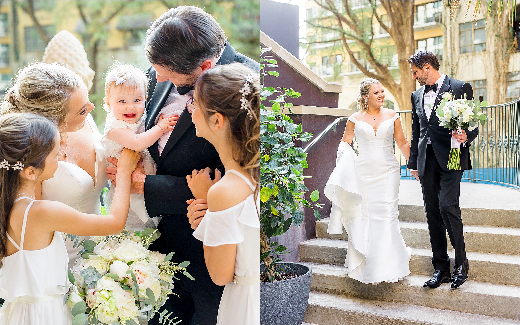 A family loves on their new baby on their wedding day at The Hotel Valenica in San Antonio, Texas 
