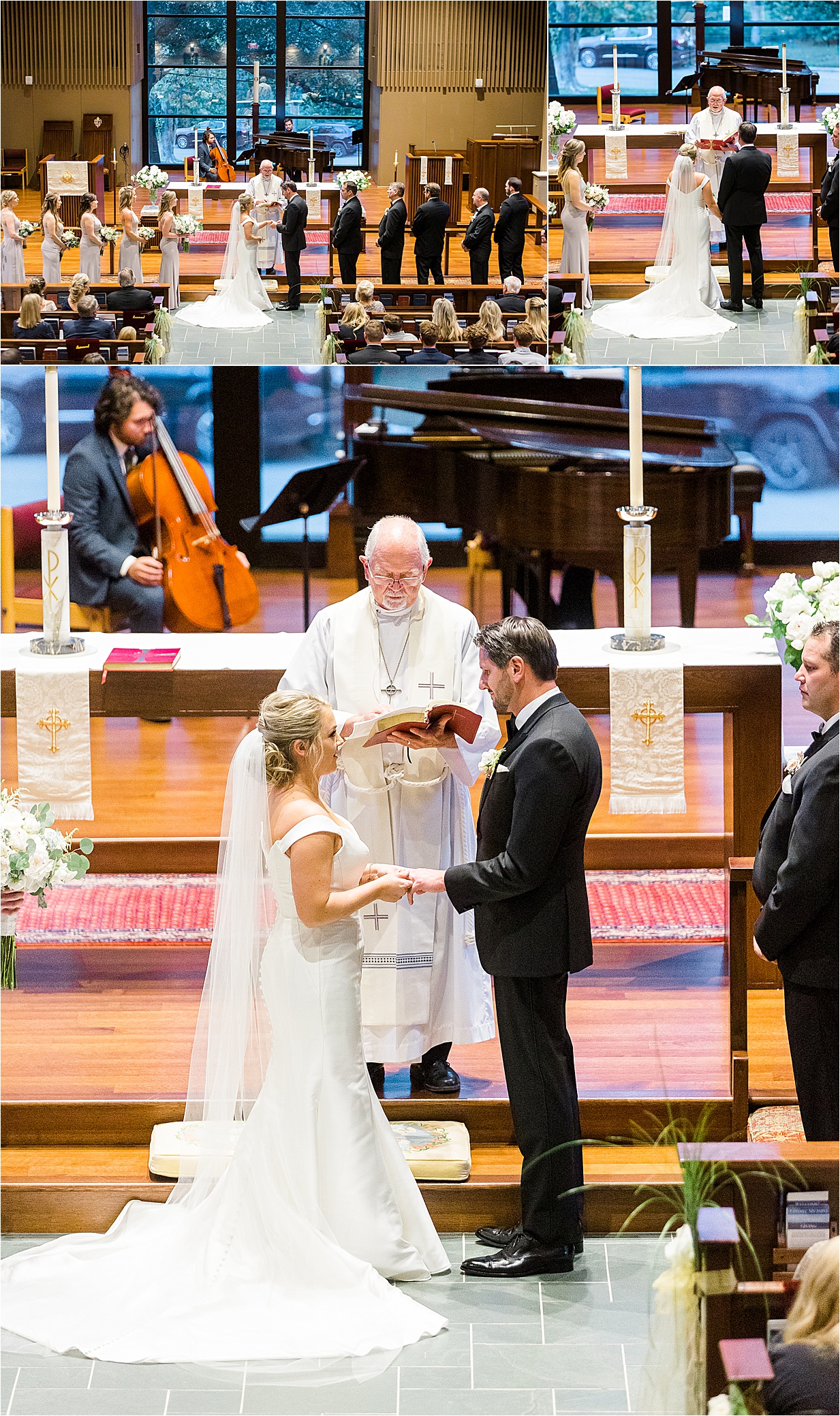 A bride and groom exchange vows during their church wedding ceremony in San Antonio, Texas