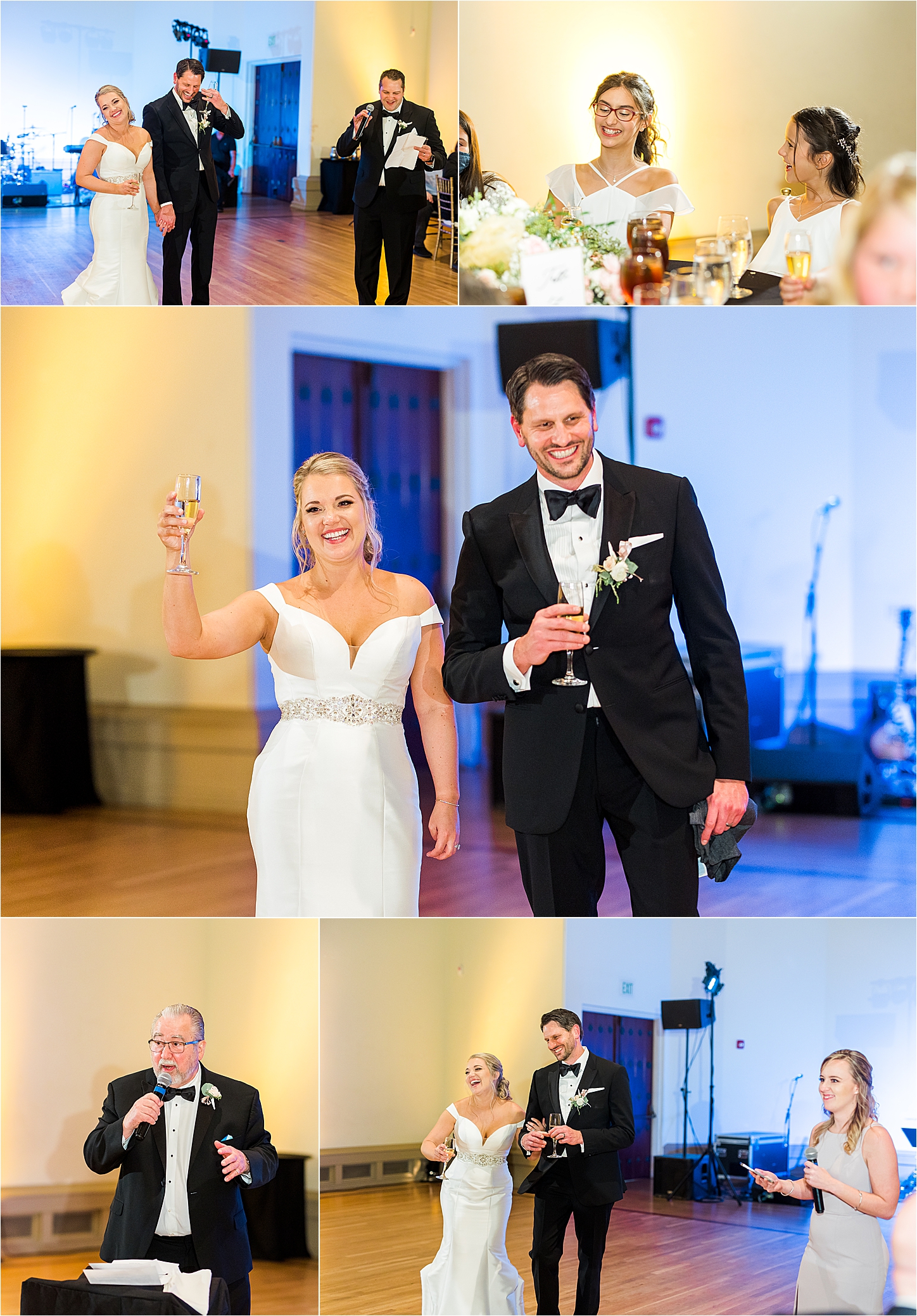 A couple shares a toast and laughter at their McNay Art Museum Wedding Reception in San Antonio, Texas 