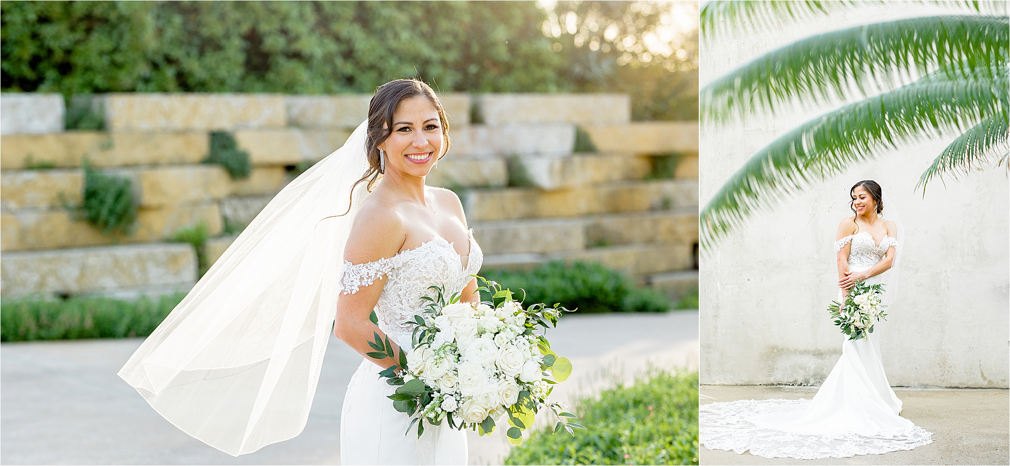 Close up of a bride wearing her veil at San Antonio Botanic Garden during her bridal portraits 