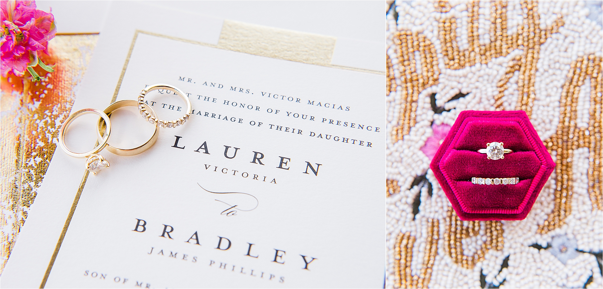Wedding Rings on an invitation for bridal details at Paniolo Ranch in the Texas Hill Country 