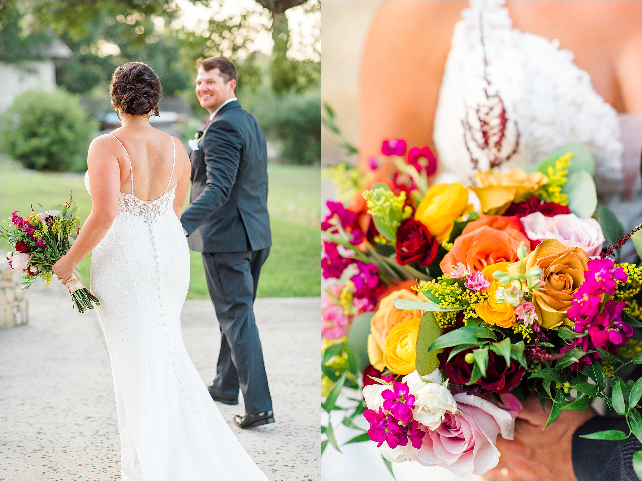 Color wedding bouquet on a wedding day at Paniolo Ranch in Boerne, Texas