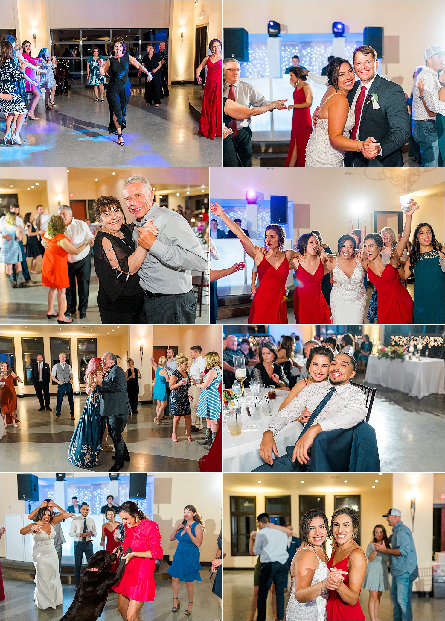 Wedding guests dancing during a reception at Paniolo Ranch in Boerne, Texas