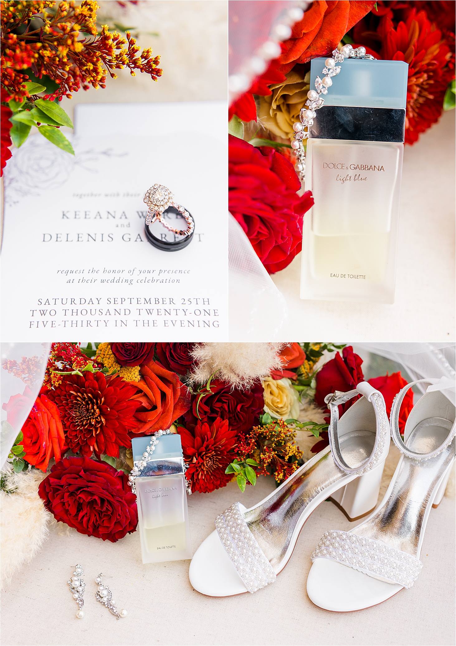 Bridal Details with red flowers the Milestone by Boerne, Texas Wedding Photographer Jillian Hogan 
