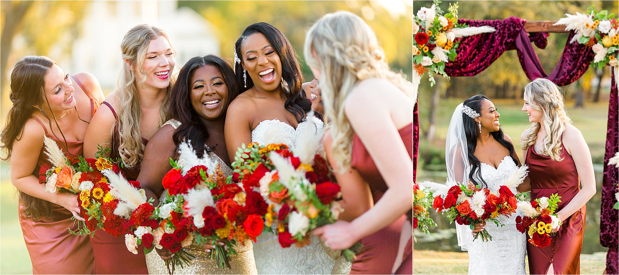 A bride and her bridesmaids smile during bridal party portraits at The Milestone by San Antonio Wedding Photographer Jillian Hogan 
