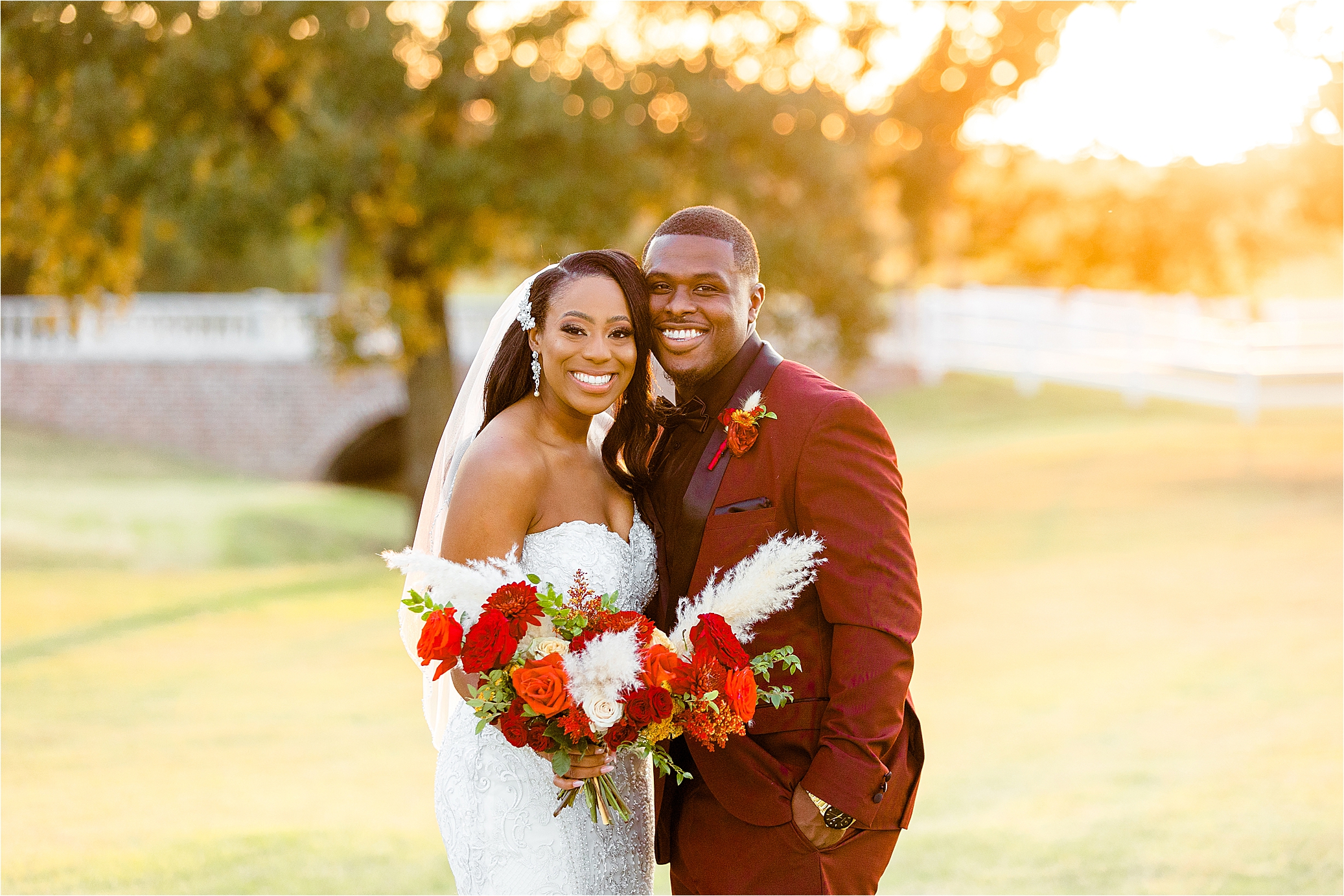 Newlyweds smile cheek to cheek during sunset couple portraits at The Milestone by Boerne Wedding Photographer Jillian Hogan 
