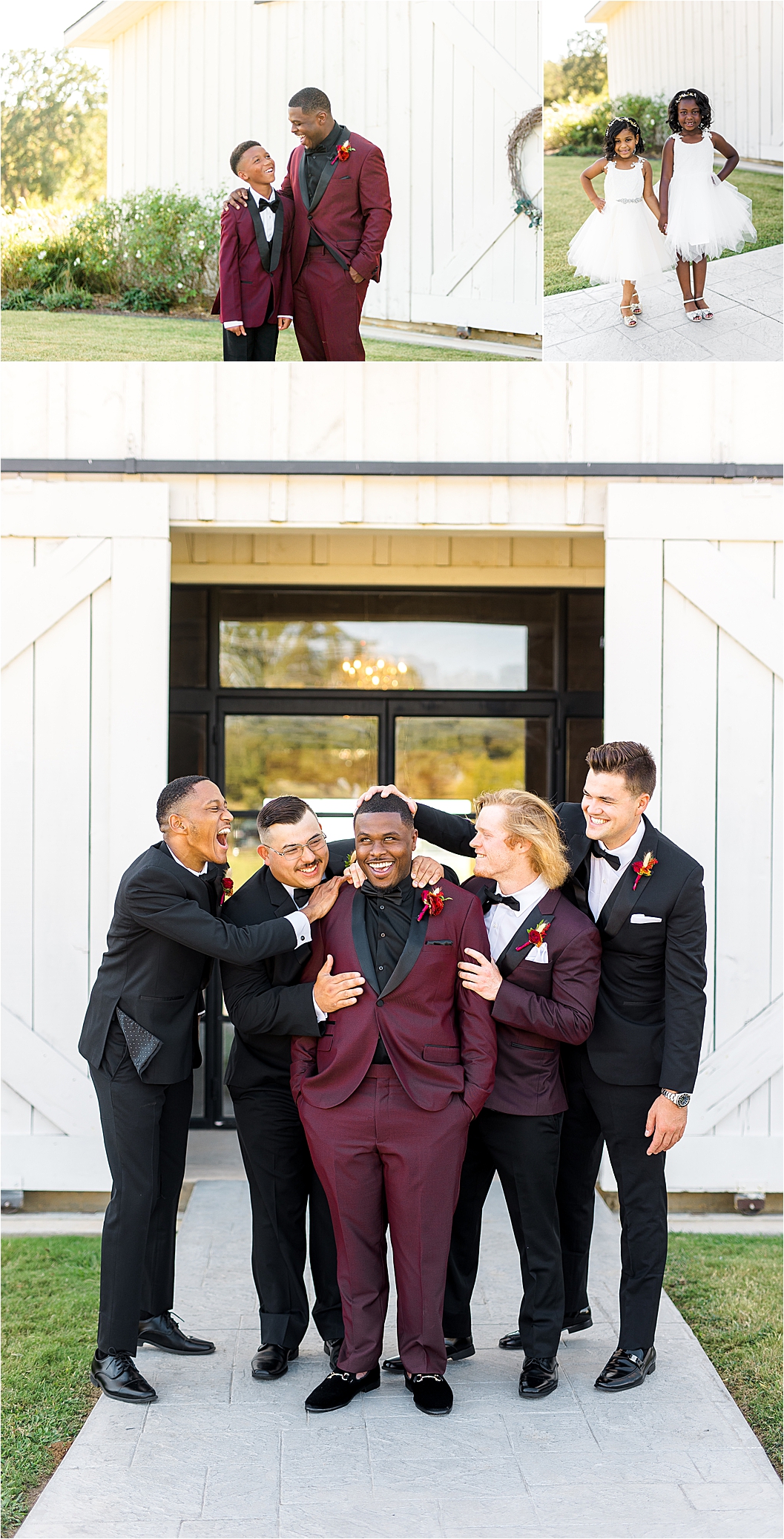 A groom being teased by his groomsmen on wedding day at Morgan Creek Barn by San Antonio Wedding Photographer Jillian Hogan 