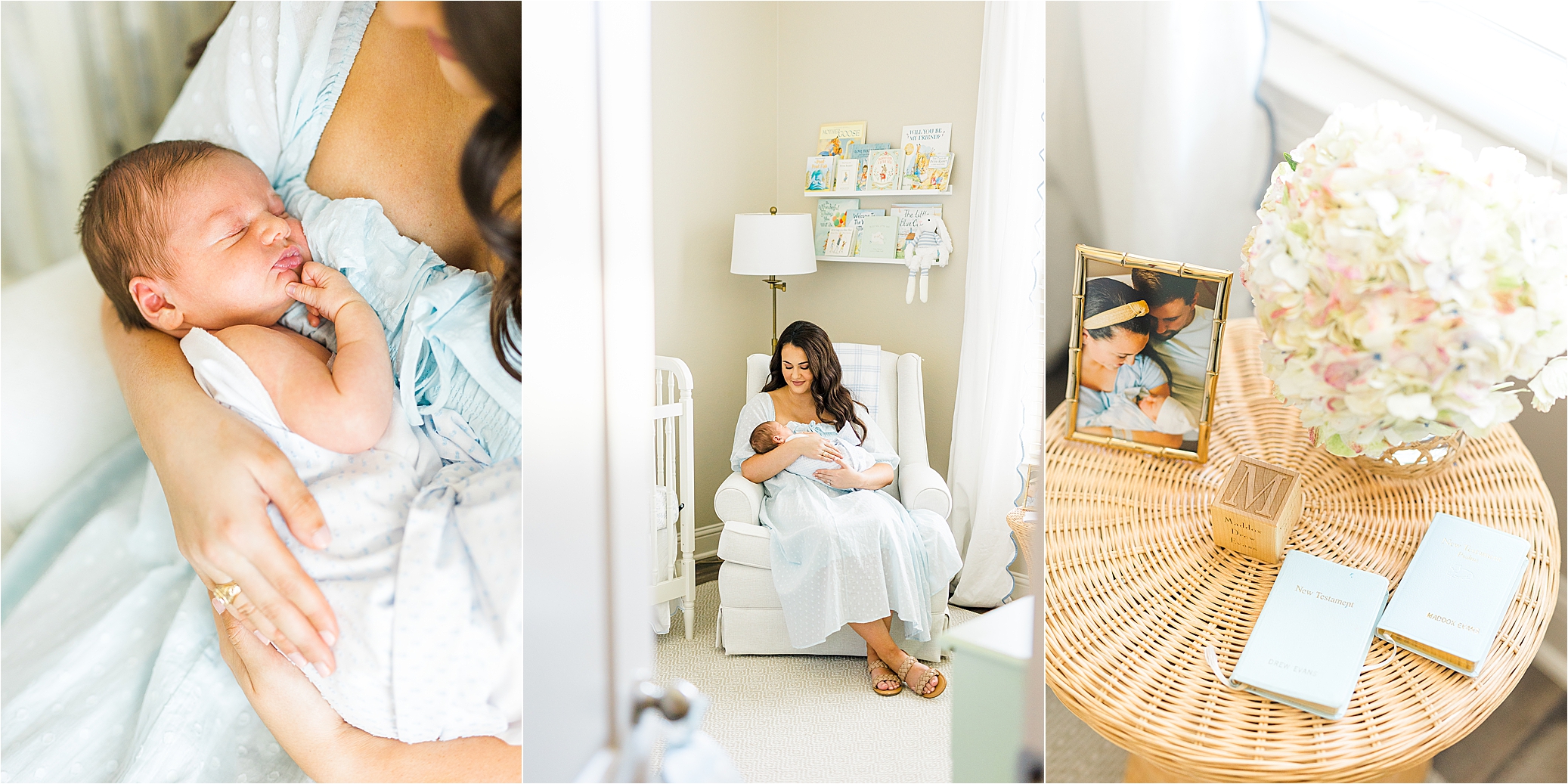A mom cradles her newborn baby in a beautiful nursery during her San Antonio Newborn Photos 