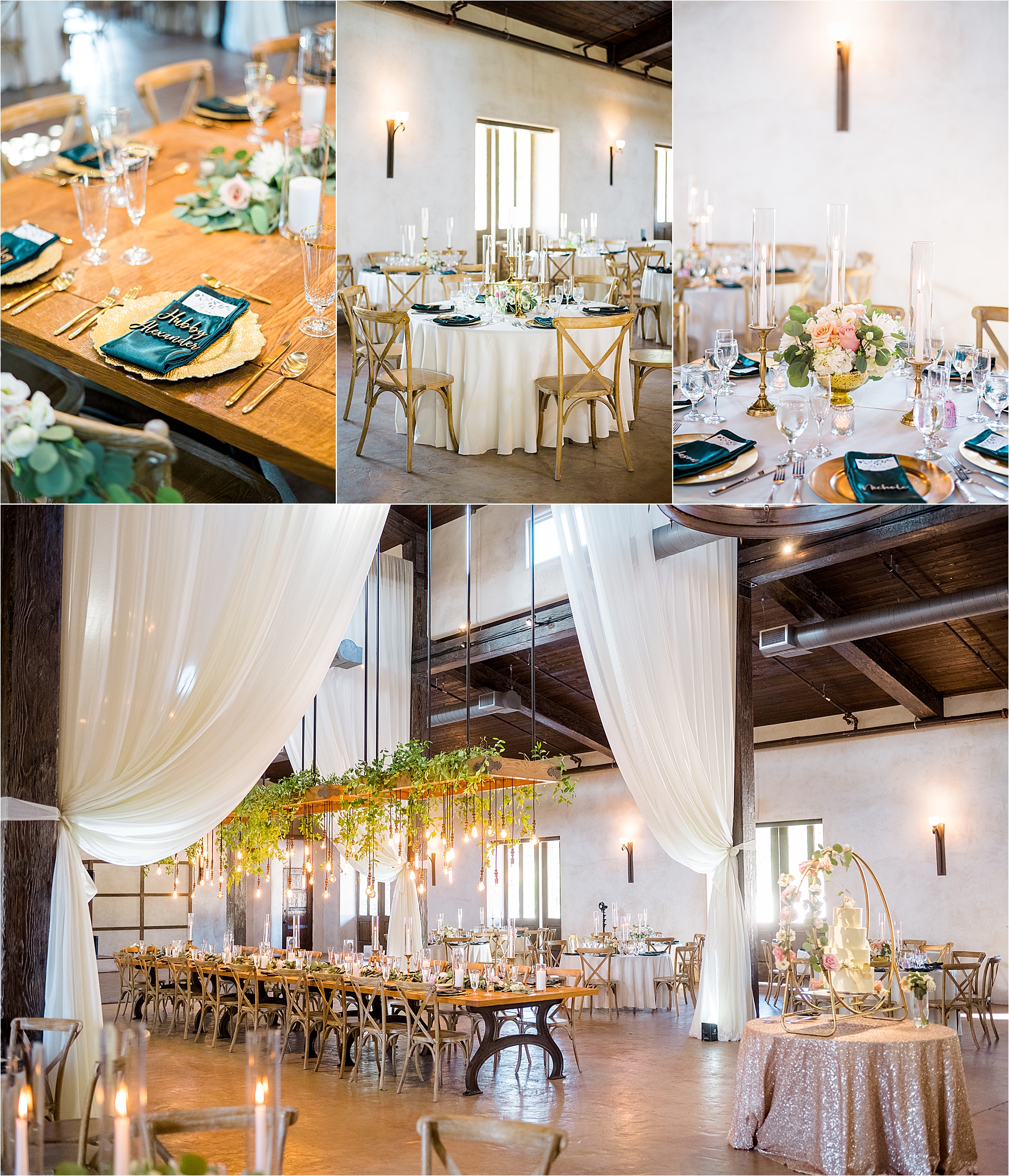 A decorated wedding reception and cake ready for guests to enter at Lost Mission in The Texas Hill Country by wedding photographer Jillian Hogan 