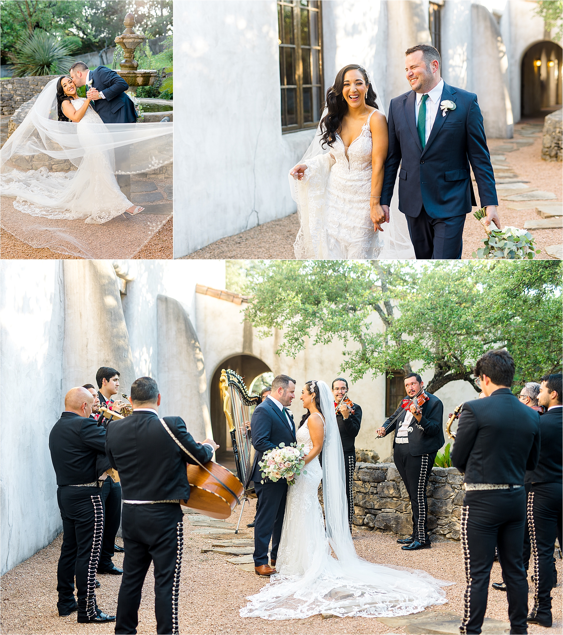 A couple is surrounded by a mariachi band on their wedding day at Lost Mission with San Antonio Wedding Photographer Jillian Hogan 