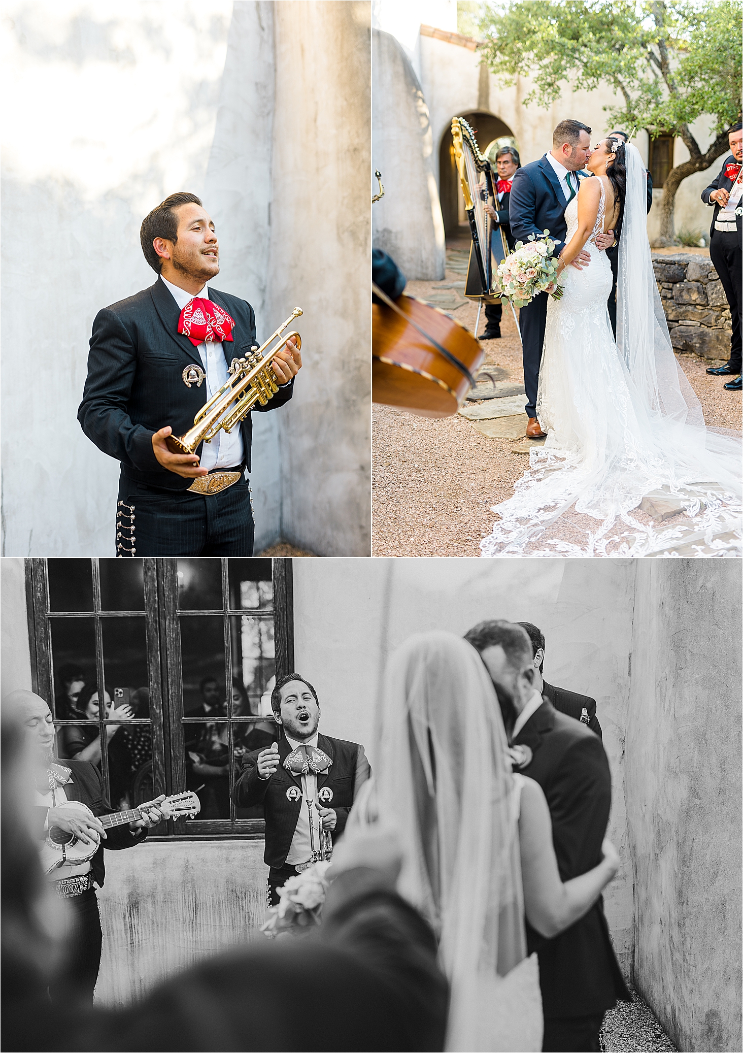 Mariachis serenade a newlywed couple at Lost Mission on their wedding day 
