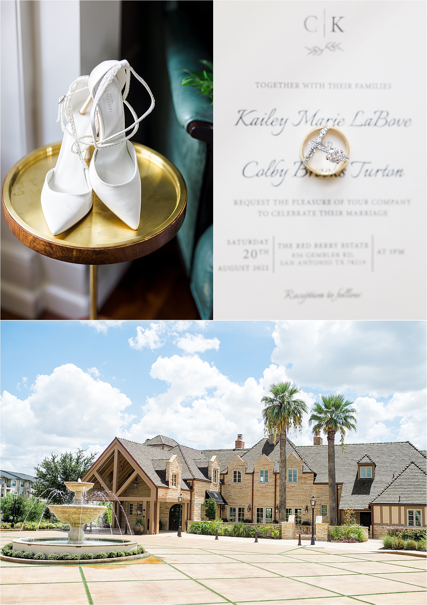 The Redberry Estate in San Antonio Texas on a wedding day, shoes and rings