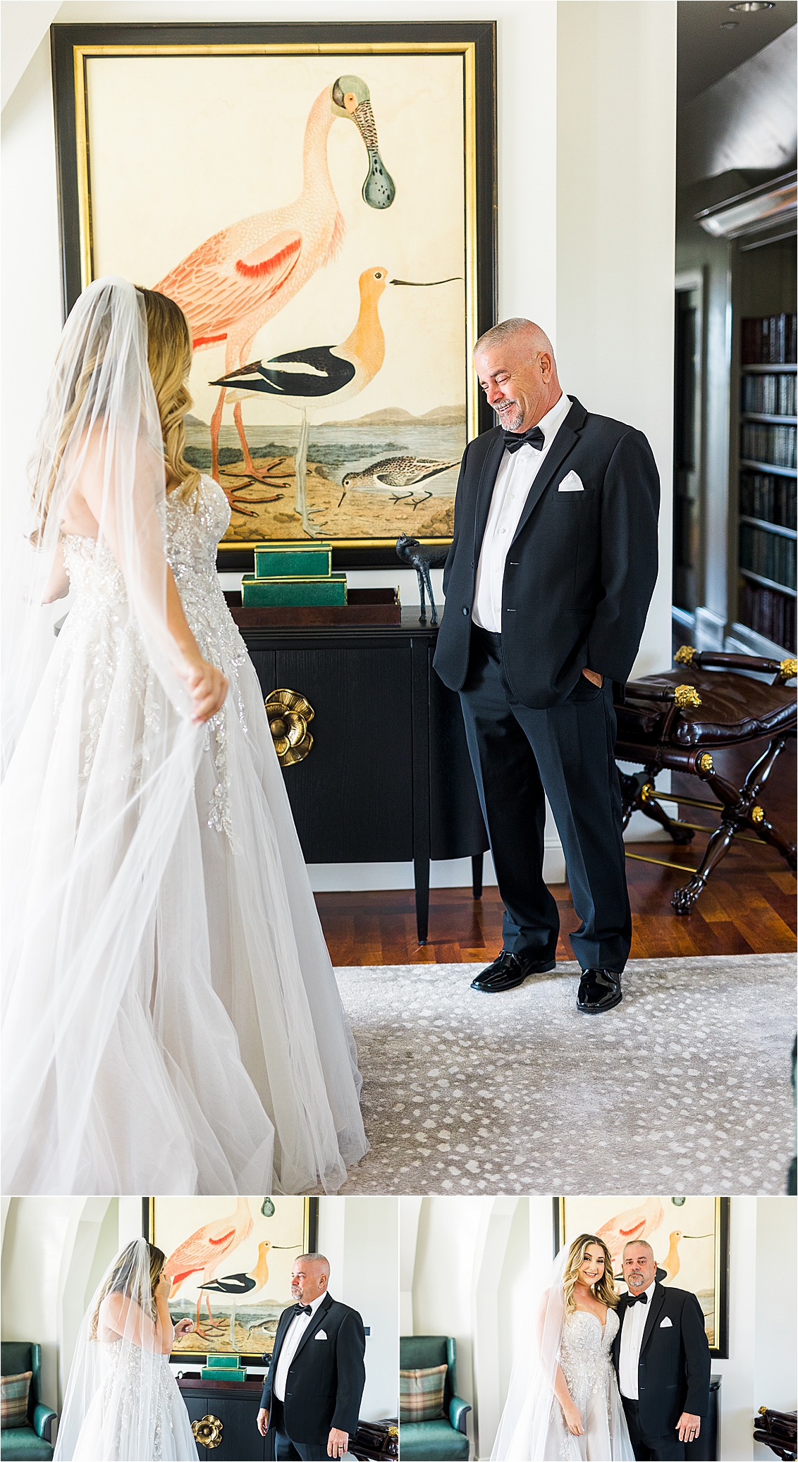 Father daughter first look on wedding day at Redberry Estate in San Antonio, Texas
