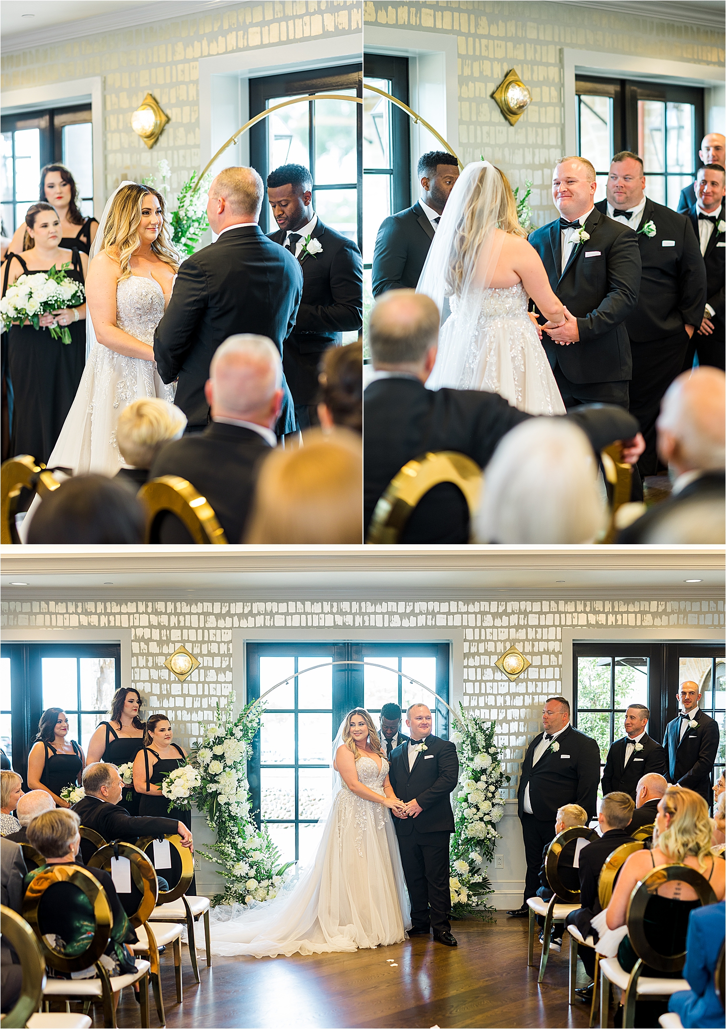 A bride and groom look around at all their guests during their wedding ceremony at The Redberry Estate. 