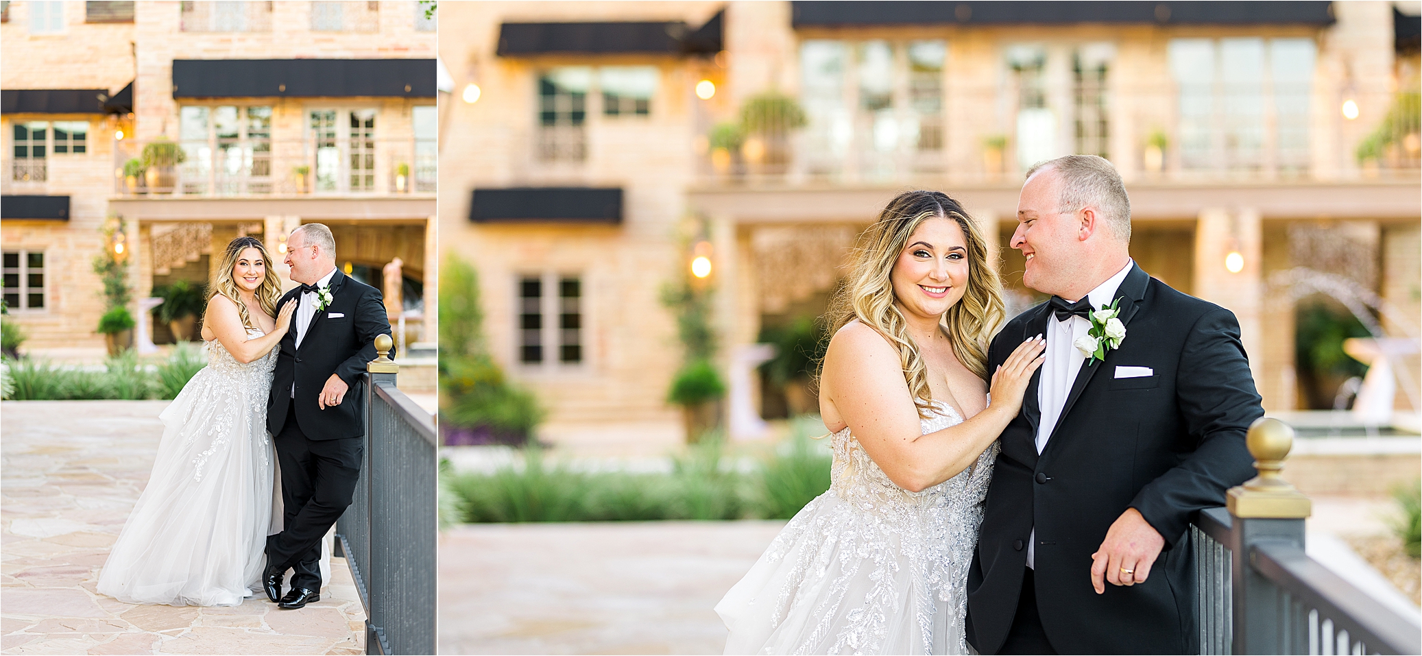 A bride leans into her groom during wedding day portraits at the Redberry Estate with San Antonio Wedding Photographer Jillian Hogan Photography 
