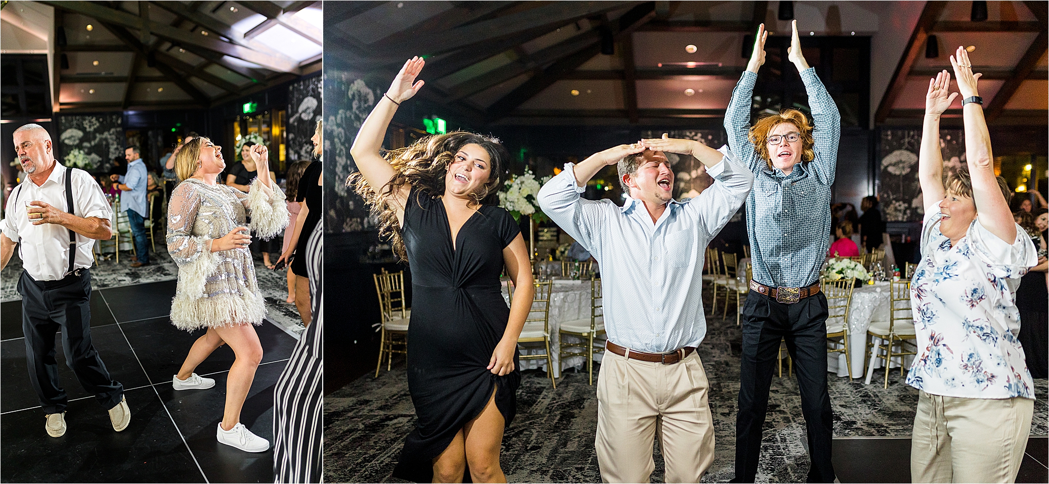 Dancing and singing during a wedding reception at The Redberry Estate in San Antonio, Texas 