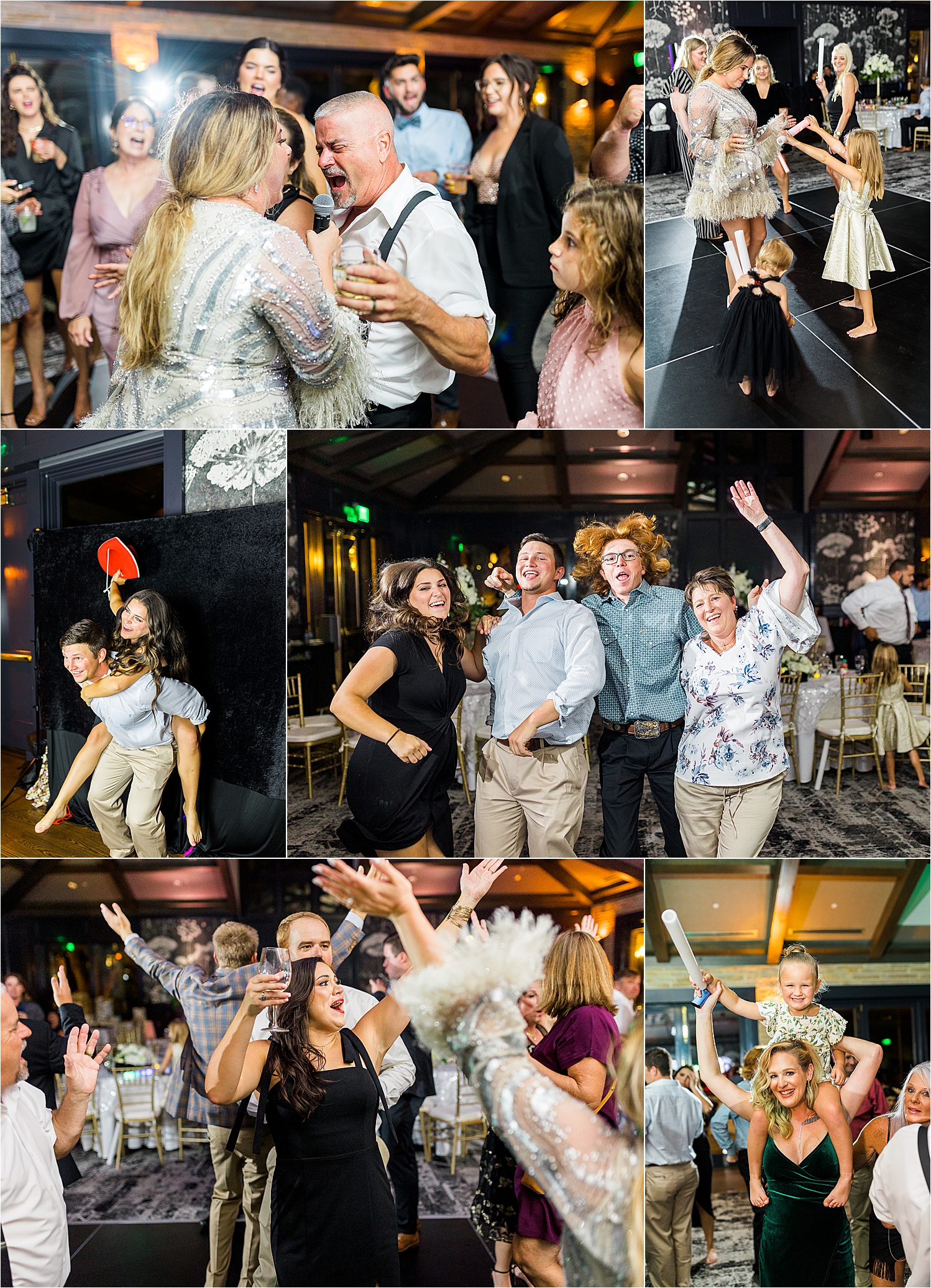 Guests singing and dancing at a wedding reception at The Redberry Estate in San Antonio, Texas 