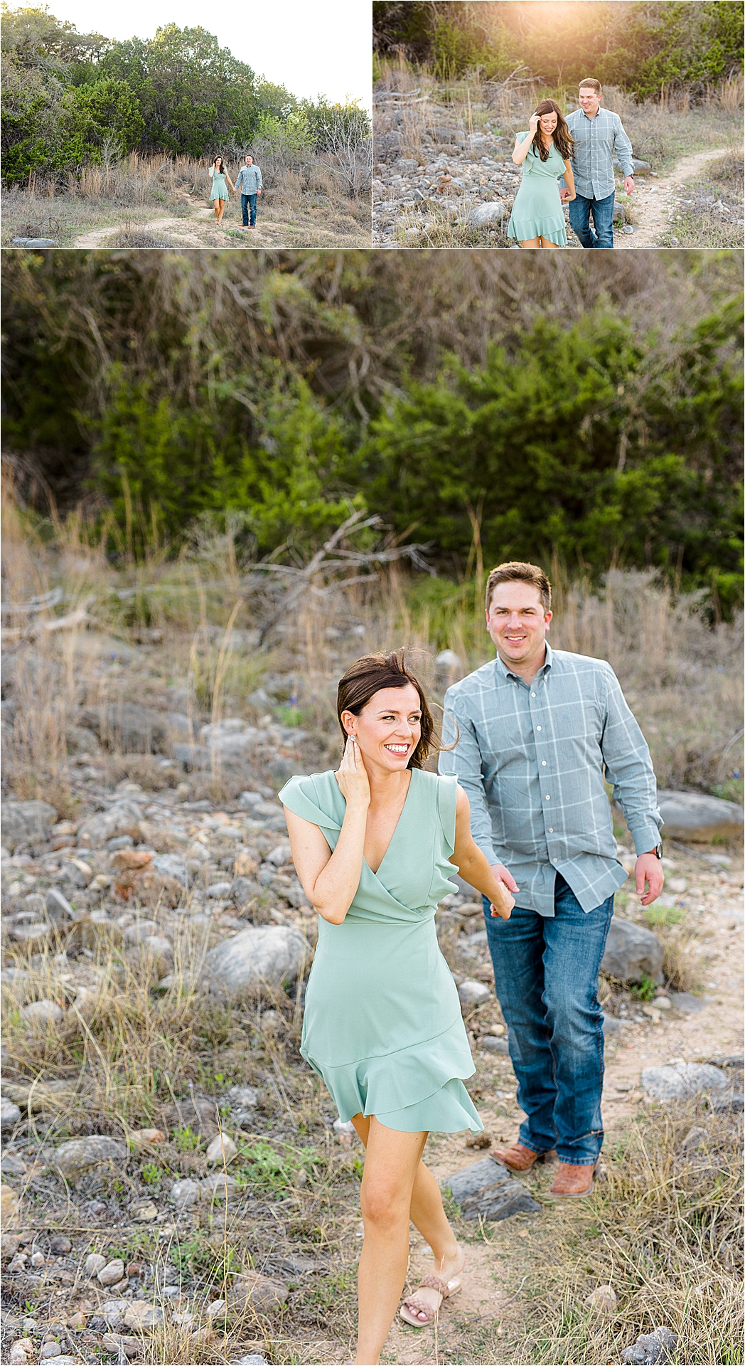 An engaged couple walks along the trails at Pedernales Falls State Park during their Texas Hill Country Engagement session with Jillian Hogan Photography 