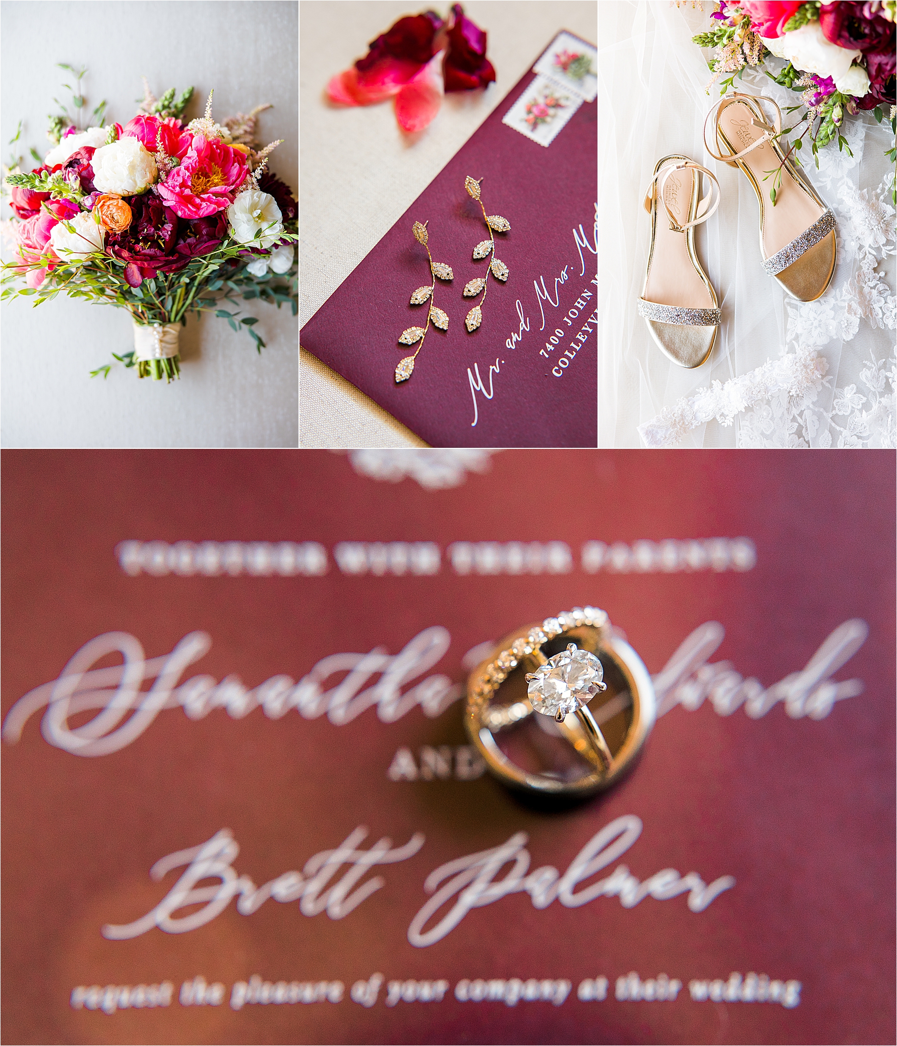 Wedding Rings on a Maroom invitation and colorful bridal details at a Hickory Street Annex Wedding in Dallas, TX 